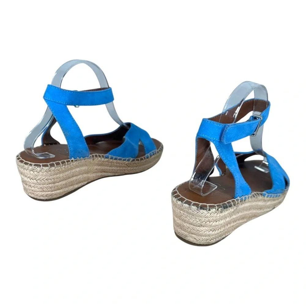 Franco Sarto Women’s 9M Penne Blue Strappy Sandals Espadrilles Colorful Heel
